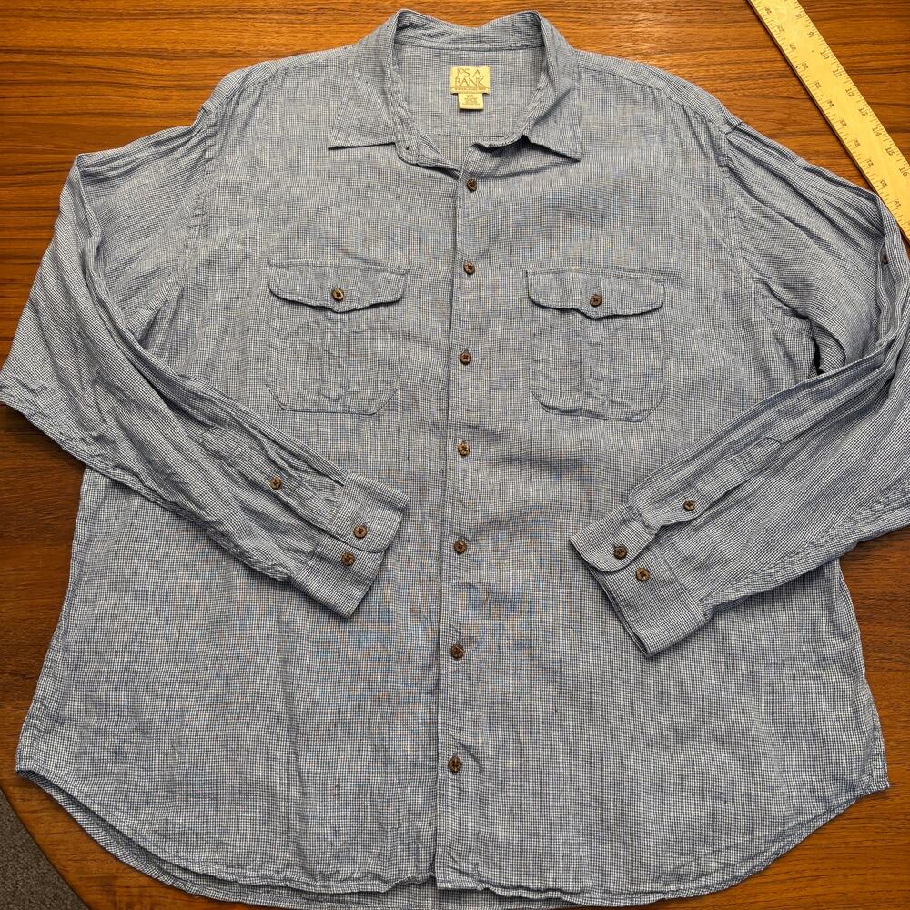 Jos. A. Bank Men's Blue 100% Linen Long Sleeve Button Down shirt Size XXL (2XL)